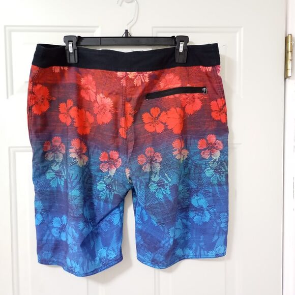 Reef Life Short Go Surfing Men's Large Blue & Red Floral Print Beach Shorts. - Picture 6 of 10